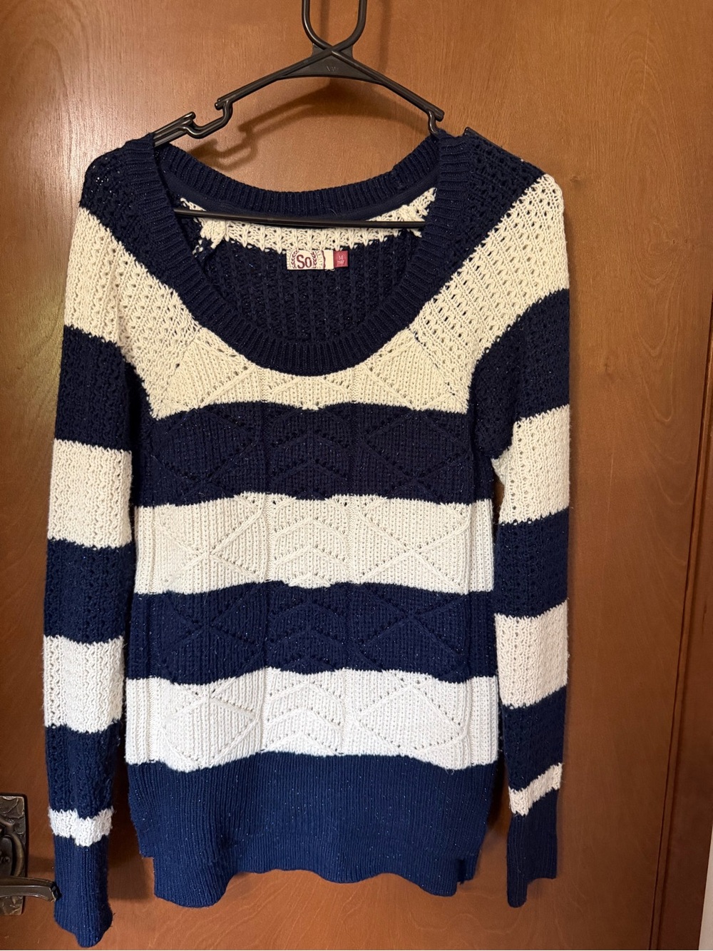 SO Navy and White Striped Scoop Neck Sweater